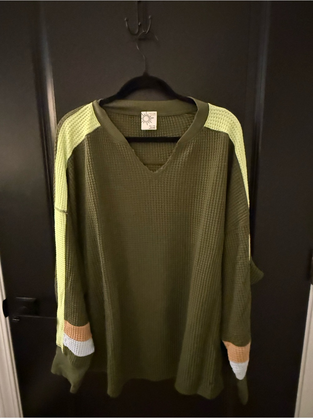 Offline by aerie Olive Green Waffle Tunic with Lime Shoulder Panels
